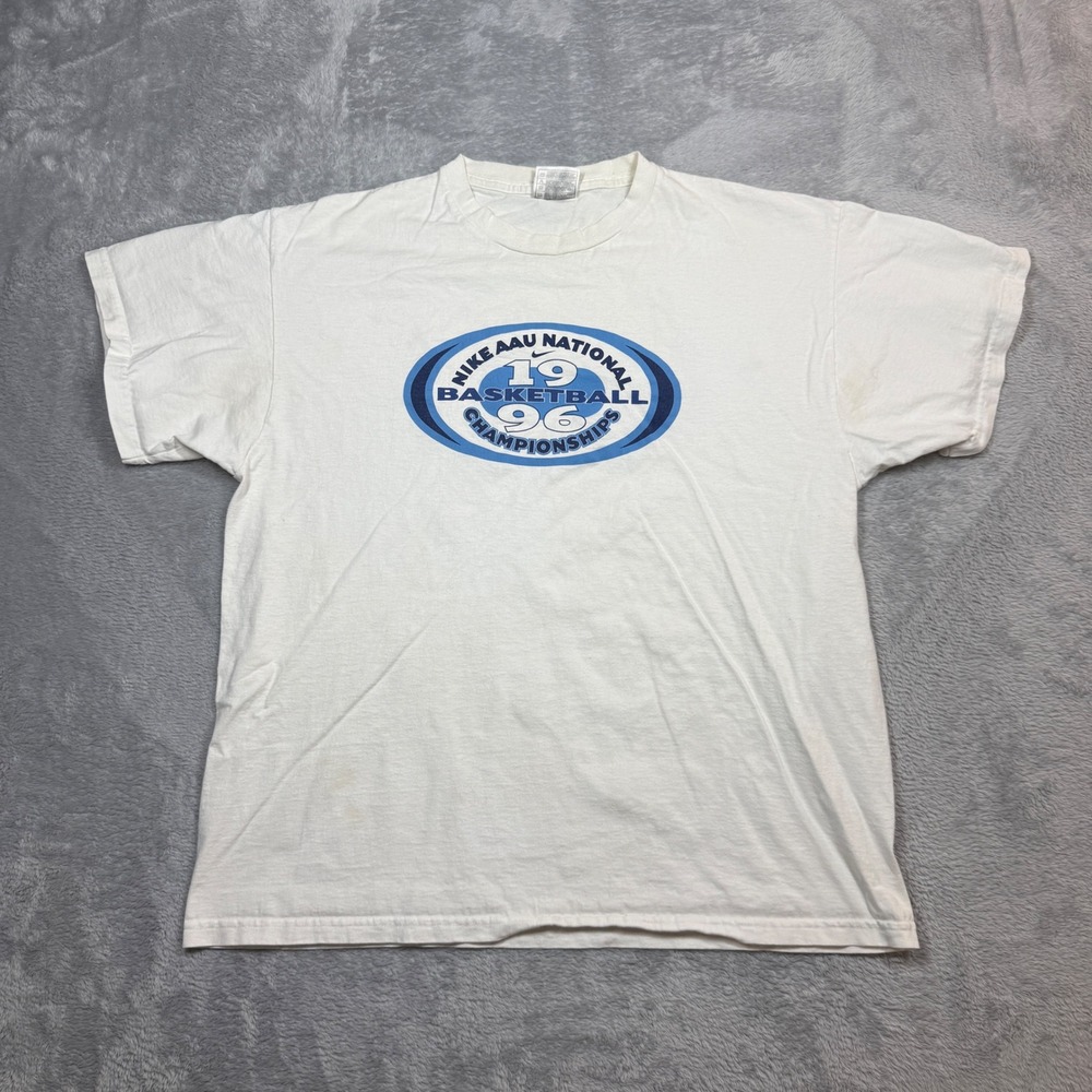 Vintage Nike T Shirt Mens Large White AAU National Basketball 1996 90s